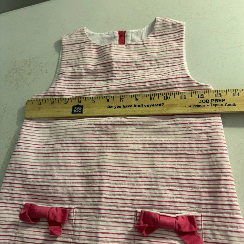 Vineyard Vines Girls Whale Logo Striped Shift Dress Sz 5 White And Pink Bows